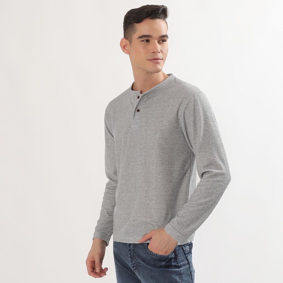Men's Dark Grey Henley Neck Casual T-Shirt , Dark Grey, large image number null