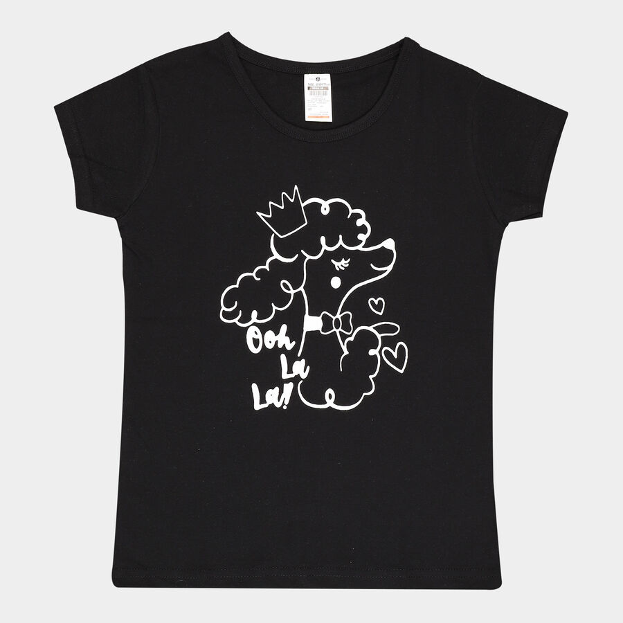 Girls Cotton T-Shirt, Black, large image number null