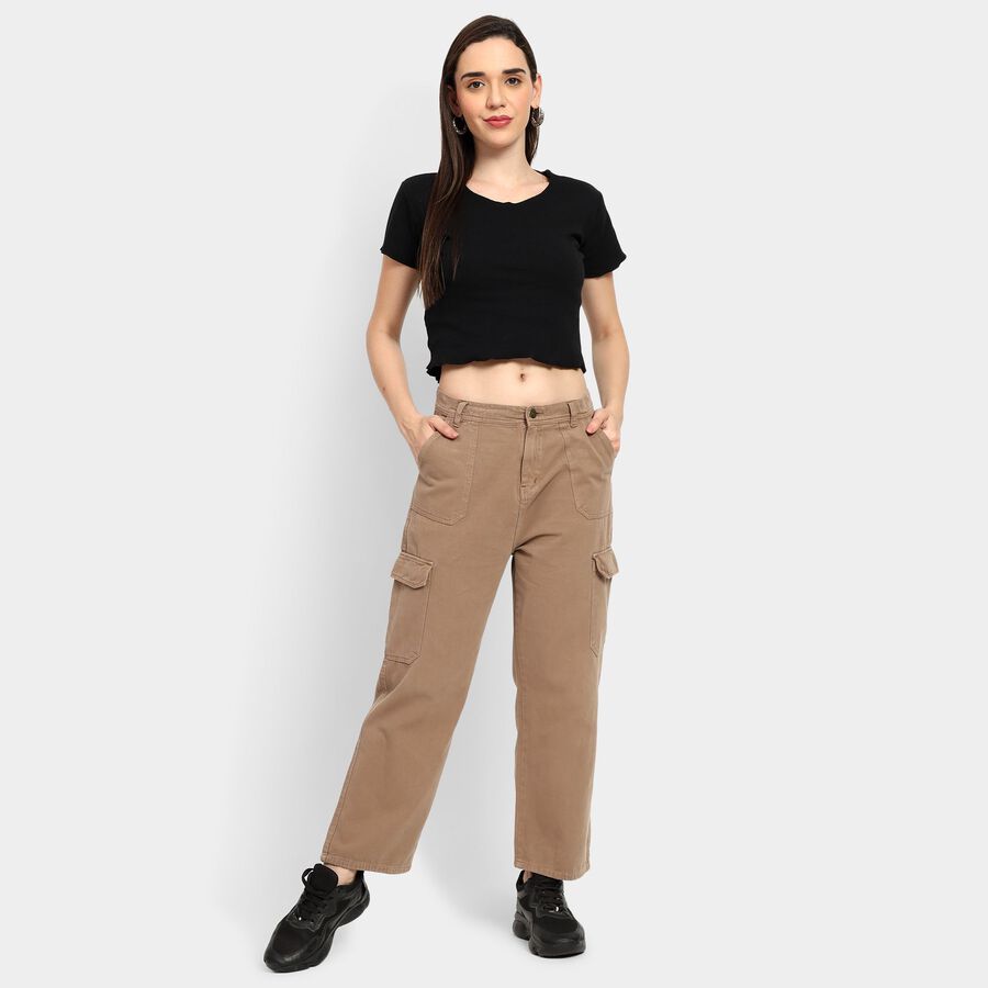 Ladies' 100% Cotton Trousers, Brown, large image number null