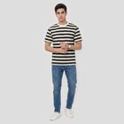 Men Black Round Neck Regular Striped T-Shirt, Black, small