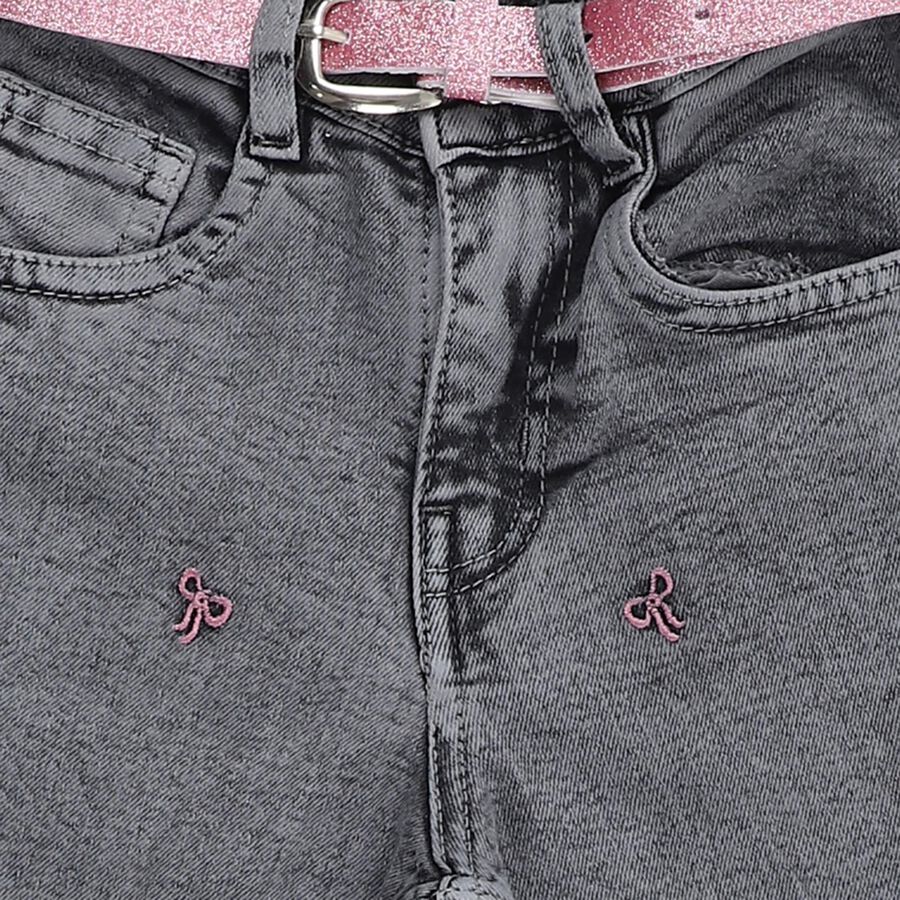 Girls' Muted Charcoal Grey Wide-Leg Embroidered Jeans, हल्का ग्रे, large image number null