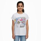 Girls Bright Snow White Round Neck Casual T-Shirt, सफ़ेद, small image number null