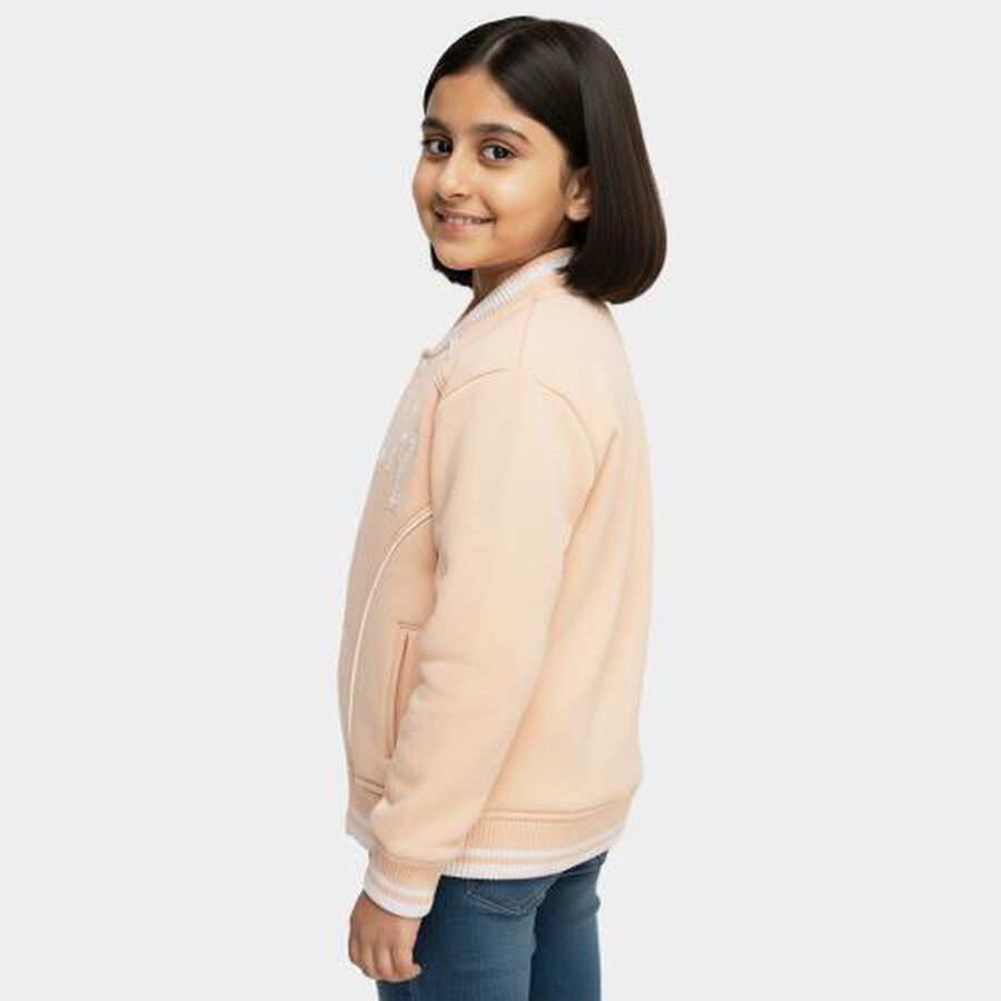 Girls Light Pink Ribbed Neck Casual Sweatshirt, हल्का गुलाबी, large image number null