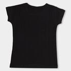 Girls' Jet Black Cotton Crew Neck Casual T-Shirt, Black, small image number null