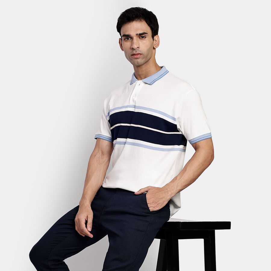 Men's 100% Cotton Collared Half Sleeves T-Shirt, White, large image number null