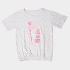 Girls Grey Round Neck Regular T-Shirt, मिश्रित हल्का ग्रे, small
