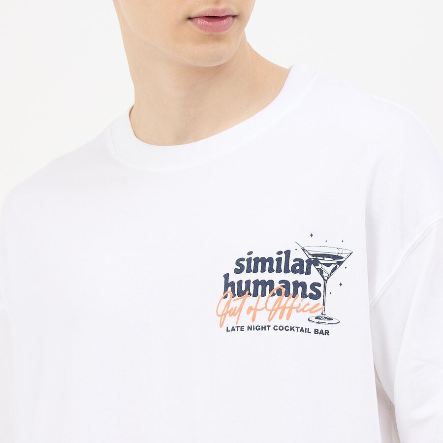 Men's Snow White Cotton Round Neck Minimalist T-Shirt, White, large