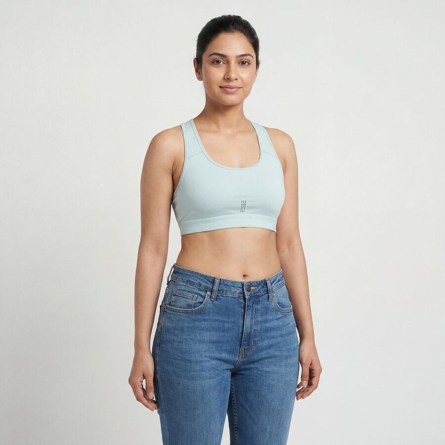 Women's Light Green Round Neck Seamless Racerback Sports Bra, Light Green, large