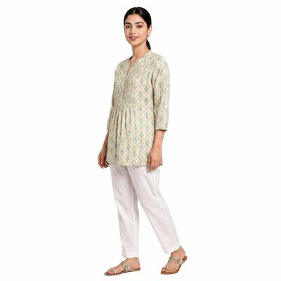 Women's Purple Notch Neck Floral Printed Kurti