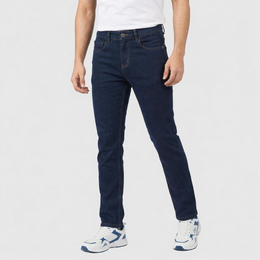 Men's Navy Blue Slim Fit Washed Jeans, गहरा नीला, large