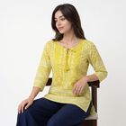 Women's Yellow Round Neck Tie-Up Printed Kurti, पीला, small