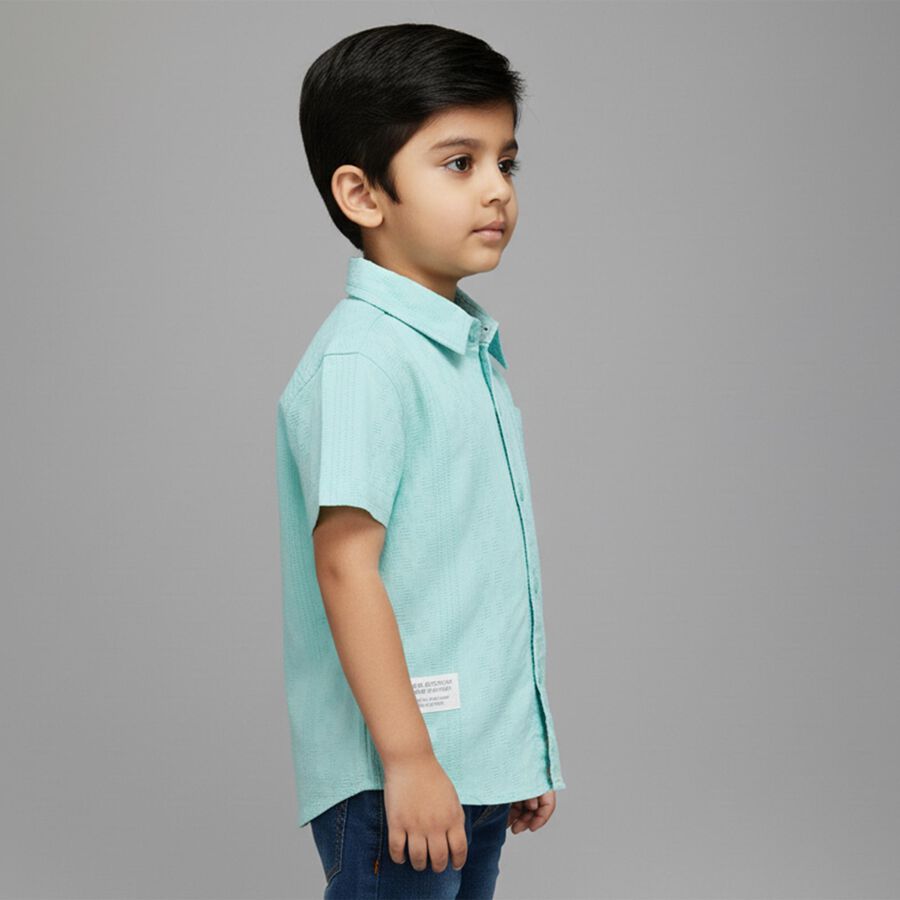 Boys Mint Green Cotton Half Sleeve Classic Casual Shirt, Aqua, large image number null