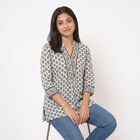 Women's Cream Notch Neck Floral Printed Kurti, Off White, small