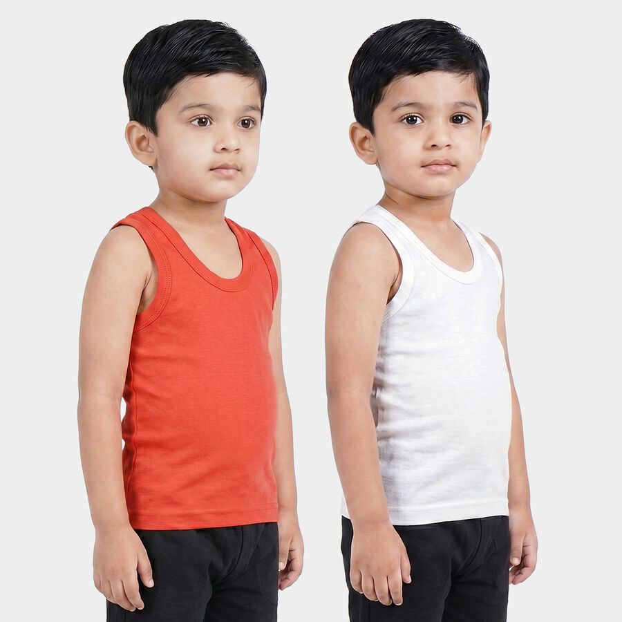 Boys Coral 100% Cotton Round Neck Waistcoat Vest, मूँगा (कोरल), large
