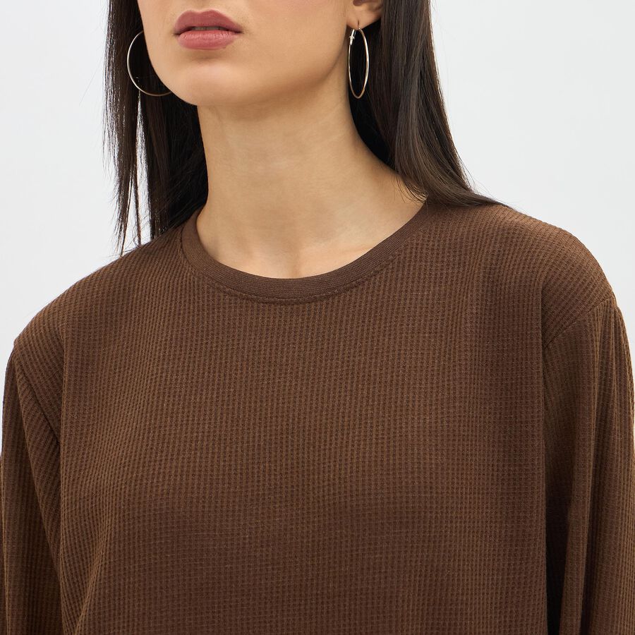 Men's Rich Chocolate Brown Crew Neck Casual T-Shirt , Brown, large image number null