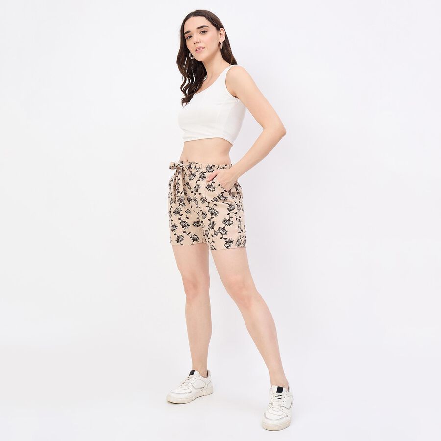 Women's Beige Relaxed Fit Printed Tassel Detail Shorts, गहरा पीला, large