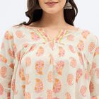 Women's Muted Eggshell White V-Neck Floral Printed Kurti, Off White, small image number null