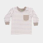 Infants' Beige and White Cotton Crew Neck Casual T-Shirt, Beige, small image number null
