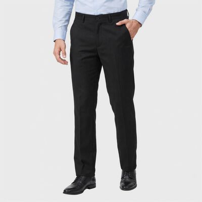 Men's Black Slim Fit Flat-Front Formal Trousers