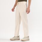 Men's Soft Beige Slim Fit Drawstring Casual Trousers, एक्रू मिश्रित, small image number null