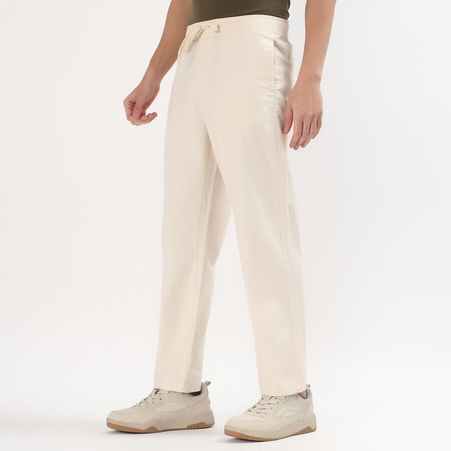 Men's Soft Beige Slim Fit Drawstring Casual Trousers, एक्रू मिश्रित, large image number null