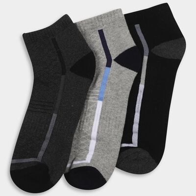 Men's Charcoal Black and Gray Regular Fit Ankle-Length Stripe Socks Pack of 3