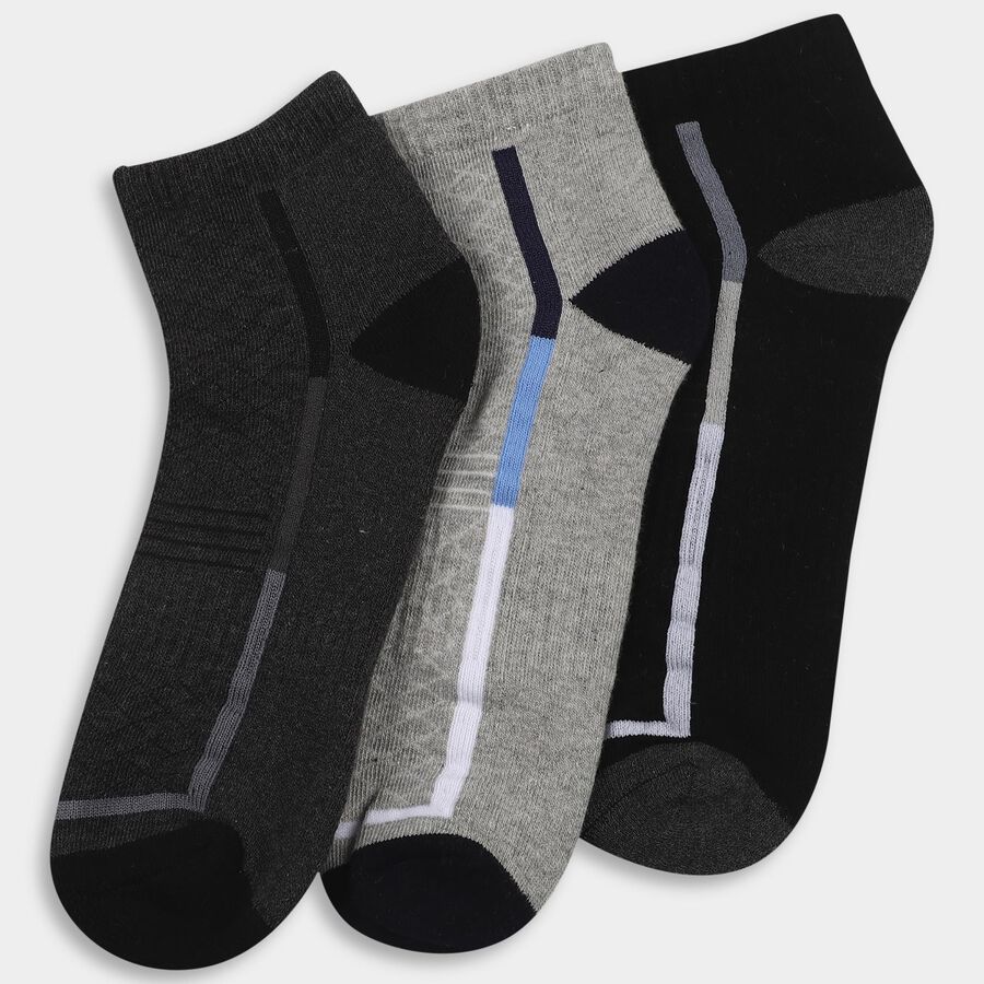 Men's Charcoal Black and Gray Regular Fit Ankle-Length Stripe Socks Pack of 3, Melange Light Grey, large
