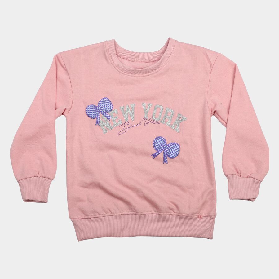 Girls' Pink Round Neck Pullover Sweatshirt, Light Pink, large