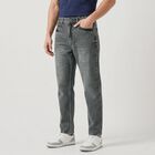 Men's Grey Straight Fit Washed Jeans, हल्का ग्रे, small