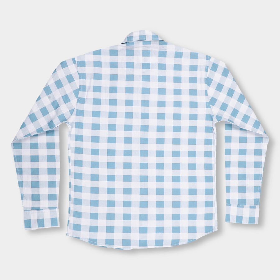 Boys Light Powder Blue Cotton Button-Down Casual Shirt, हल्का नीला, large image number null