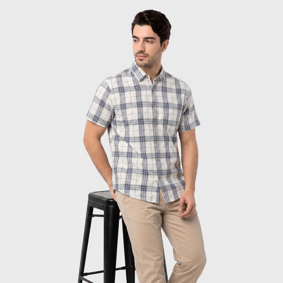 Men's Blue Checked Casual Shirt, Mid Blue, large