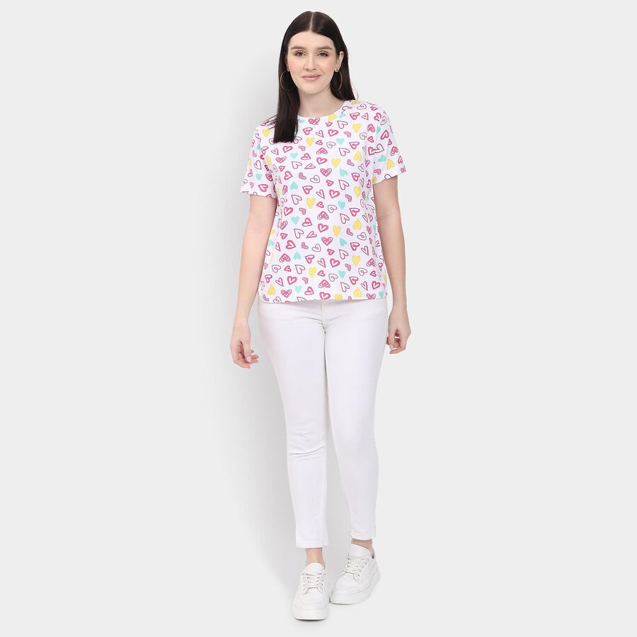 Ladies' Round Neck T-Shirt , सफ़ेद, large