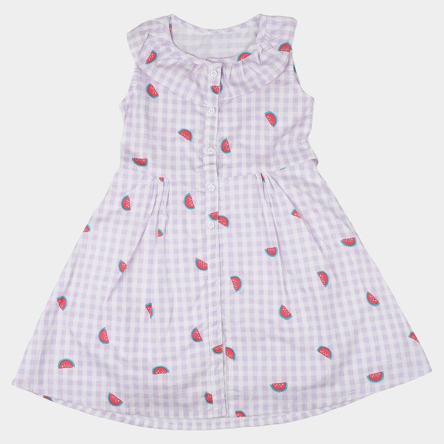 Girls' Lilac Cotton Blend Sleeveless A-Line Frock, Lilac, large