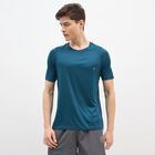 Men's Deep Teal Crew Neck Athleisure T-Shirt, टील ब्लू, small