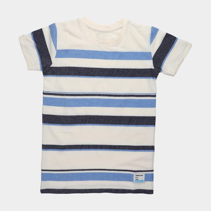 Boys Light Blue Cotton Blend Crew Neck Casual T-Shirt, Light Blue, large