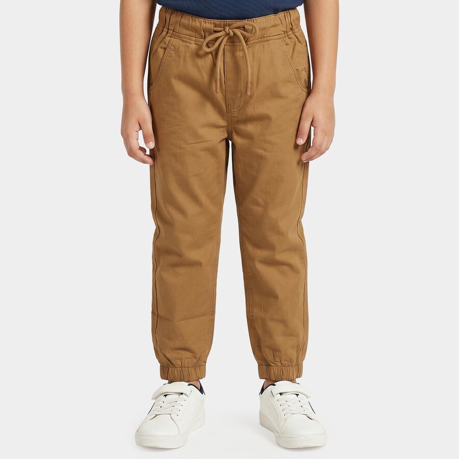 Boys' Brown Regular Fit Drawstring Jogger Trousers, Brown, large