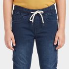 Boys' Dark Blue Blue Jogger Fit Washed Jeans, गहरा नीला, small