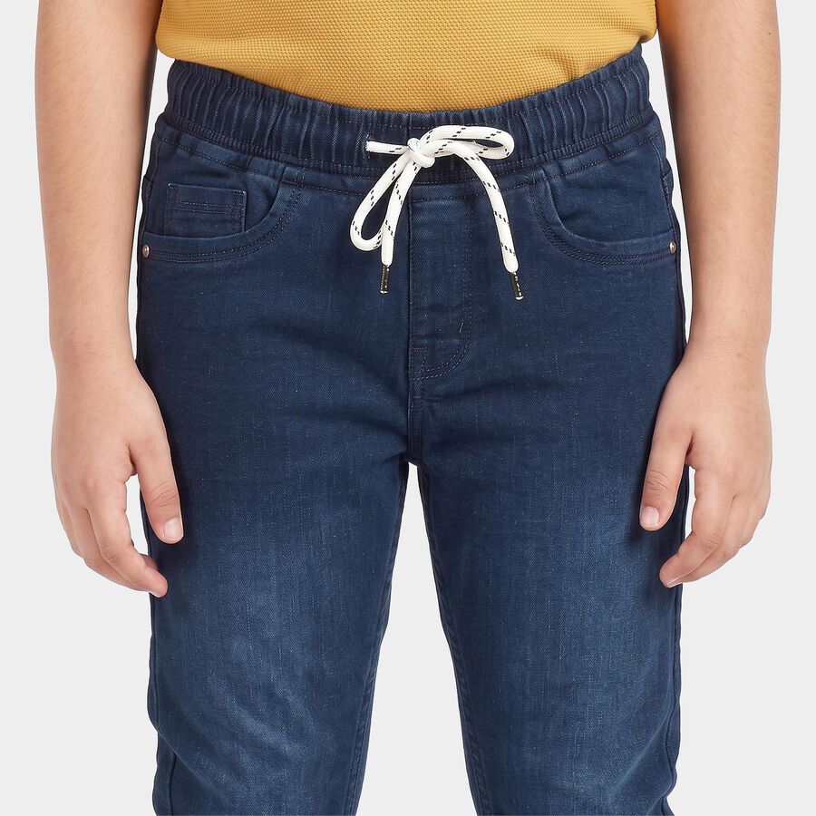Boys' Dark Blue Blue Jogger Fit Washed Jeans, गहरा नीला, large