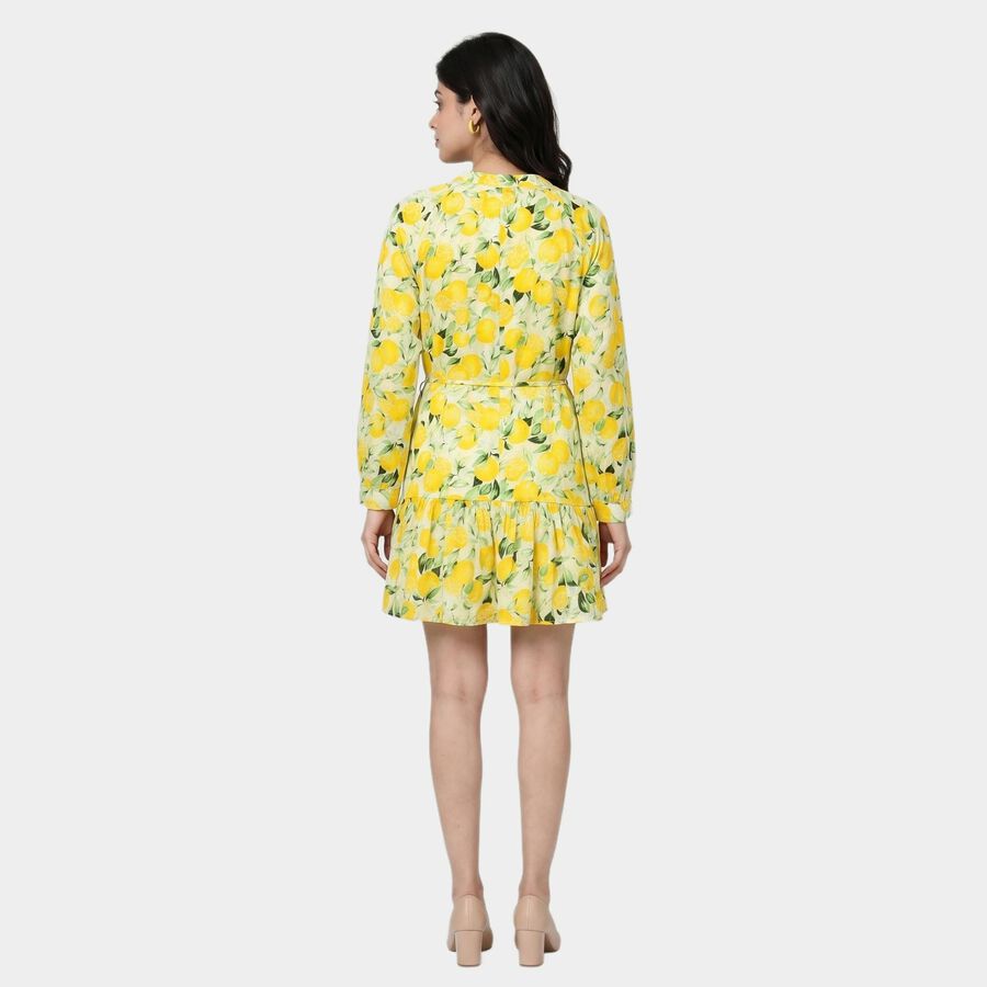 Women's Yellow Cotton V-Neck Fit and Flare Dress, Yellow, large