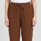 Women's Brown Straight Fit Drawstring Track Pants, भूरा, small