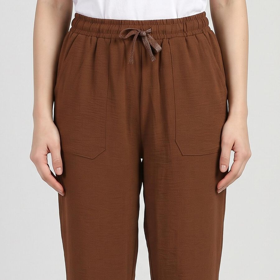Women's Brown Straight Fit Drawstring Track Pants, भूरा, large
