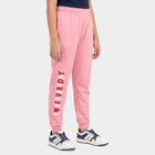 Girls Pink Regular Fit Typography Print Jogger Pyjama, Pink, small