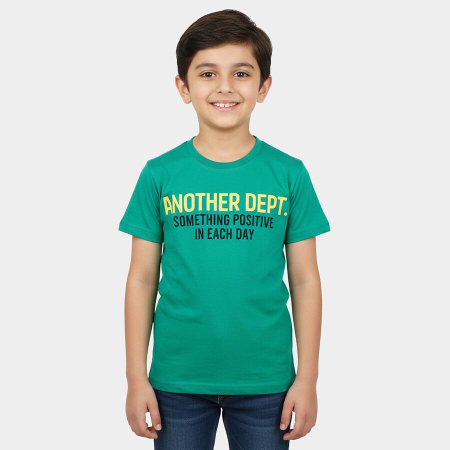 Boys' Half Sleeves T-Shirt, गहरा हरा, large