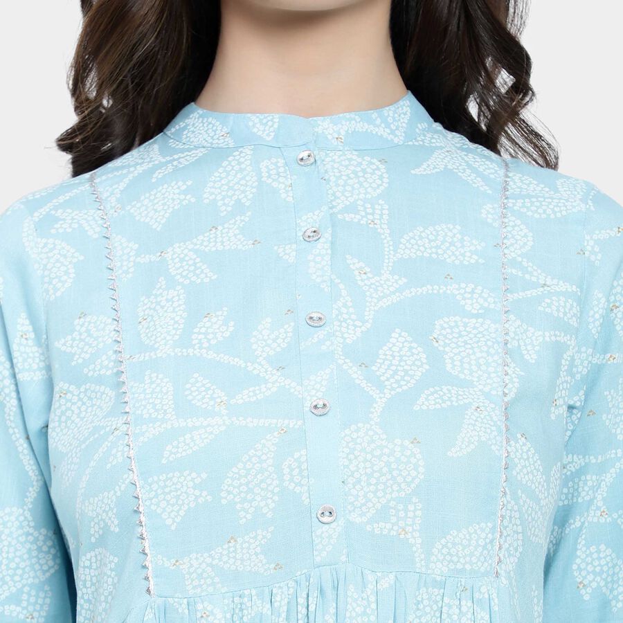 All Over Print Flared Kurta, हल्का नीला, large image number null