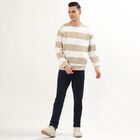 Men's Muted Beige and White Crew Neck Casual Sweatshirt, गहरा पीला, small image number null