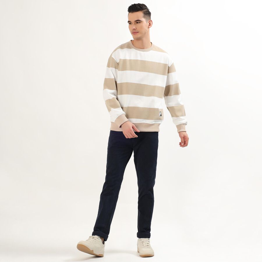 Men's Muted Beige and White Crew Neck Casual Sweatshirt, गहरा पीला, large image number null