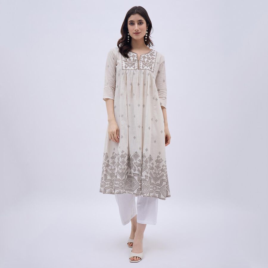 Ladies' 100% Cotton Kurta, Off White, large image number null
