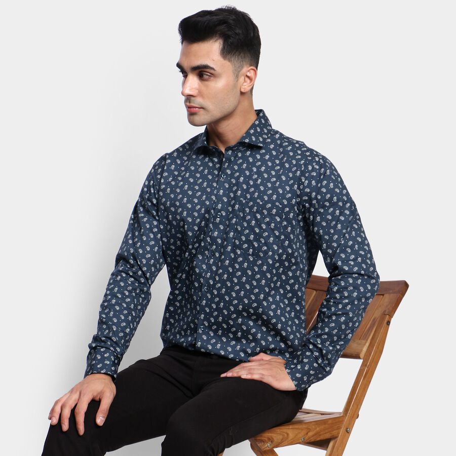Men's 100% Cotton Formal Shirt, Navy Blue, large image number null