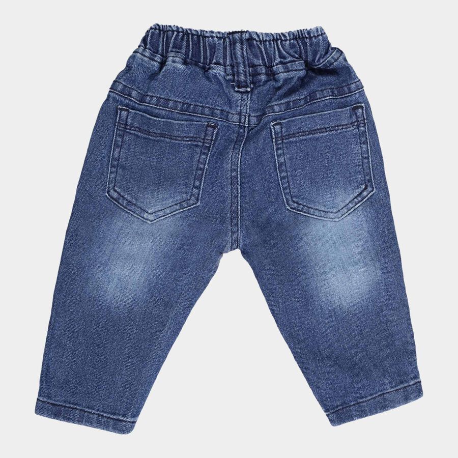 Infants Heavy Wash with Embroidery Rib Waist Regular Jeans, Mid Blue, large image number null