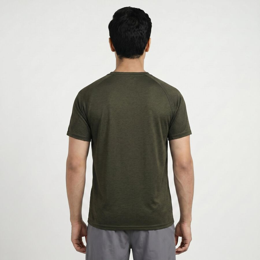 Men's Olive Green Round Neck Athleisure T-Shirt, Olive, large